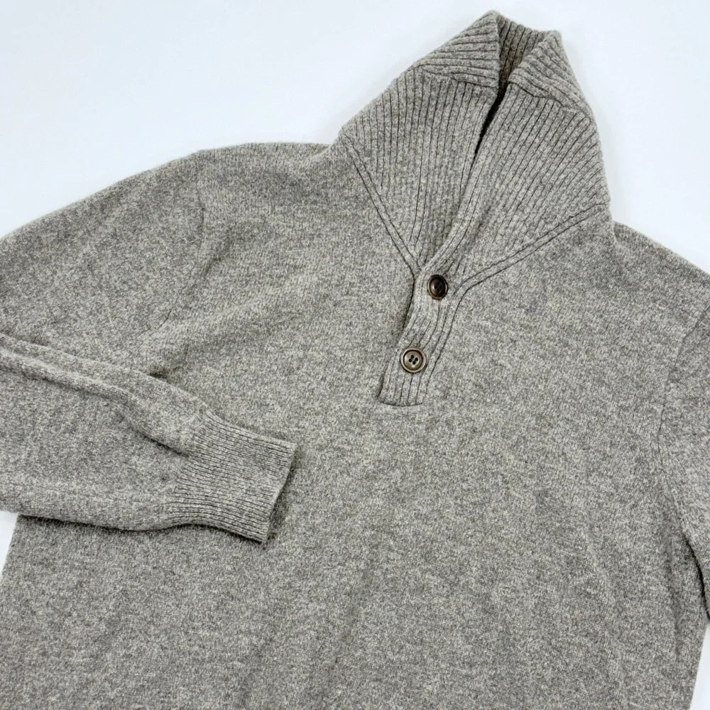 J Crew 100% Lambswool Shawl Collar Sweater Women Large Gray Knit Button Pullover